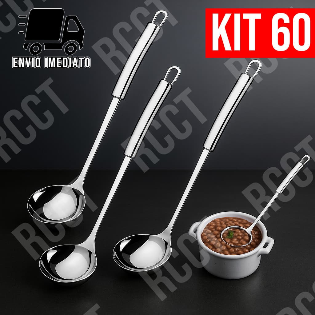 Kit 60 Concha Inox Grande Multiuso – Utensílio Luxo para Cozinha Concha de Feijão Prime