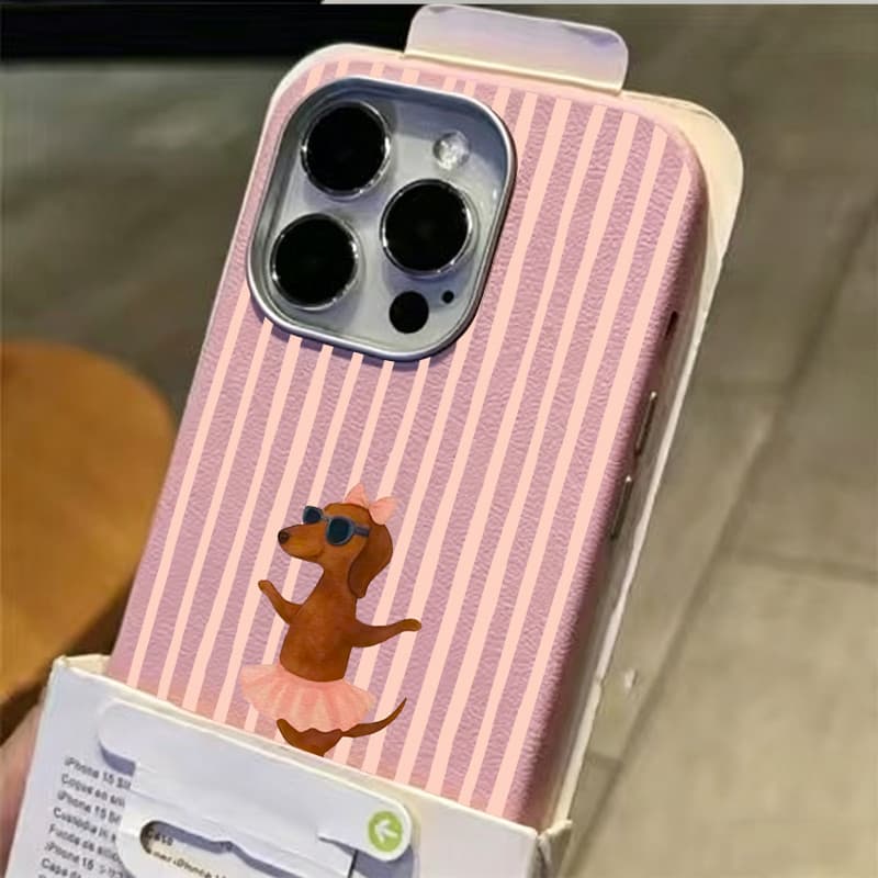 Antiderrapante fosco Capinha para iPhone 17/16/15/14/13/12 Pro Max capinha de celular rosa com cachorrinho dançando