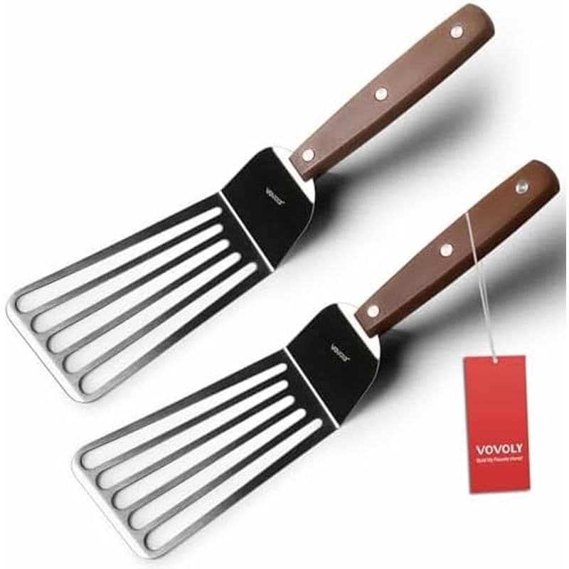 Turner De Espátula De Peixe De 2 Pacotes , Espátulas Com Fenda De Aço Inoxidável Para Virar , Fritar & amp ; Grelhar Met