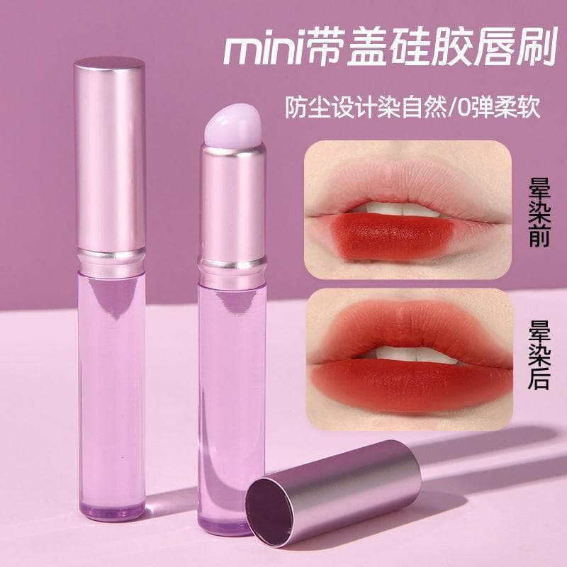Escova de batom de Silicone com tampa Mini cabeça redonda corretivo escova mancha labial multifuncional batom escova fác