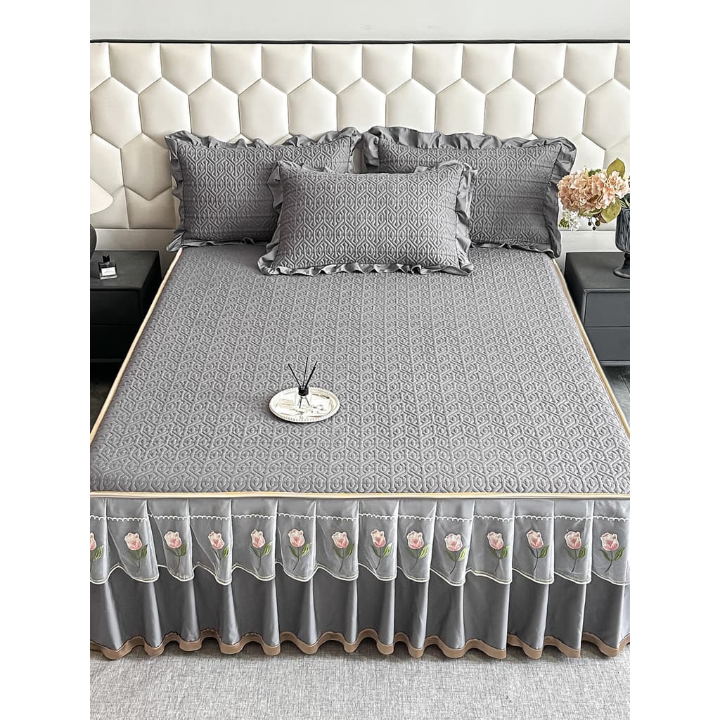 2025 Novo estilo de algodão puro acolchoado removível lavável saia de cama peça única colcha espessada de algodão antide