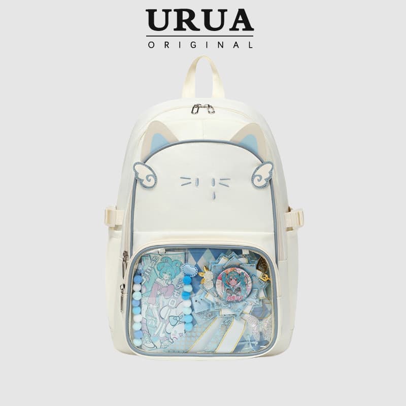 Mochila branca para estudantes do ensino médio Bolsa para dor Mochila transparente bidimensional de grande capacidade pa