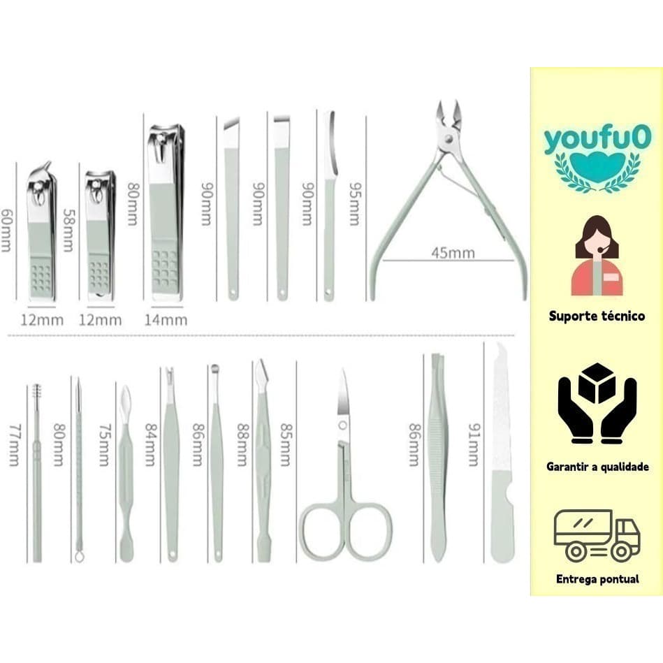Conjunto de 16 peças profissional de aço inoxidável alicate de cutícula conjunto de ferramentas de Manicure