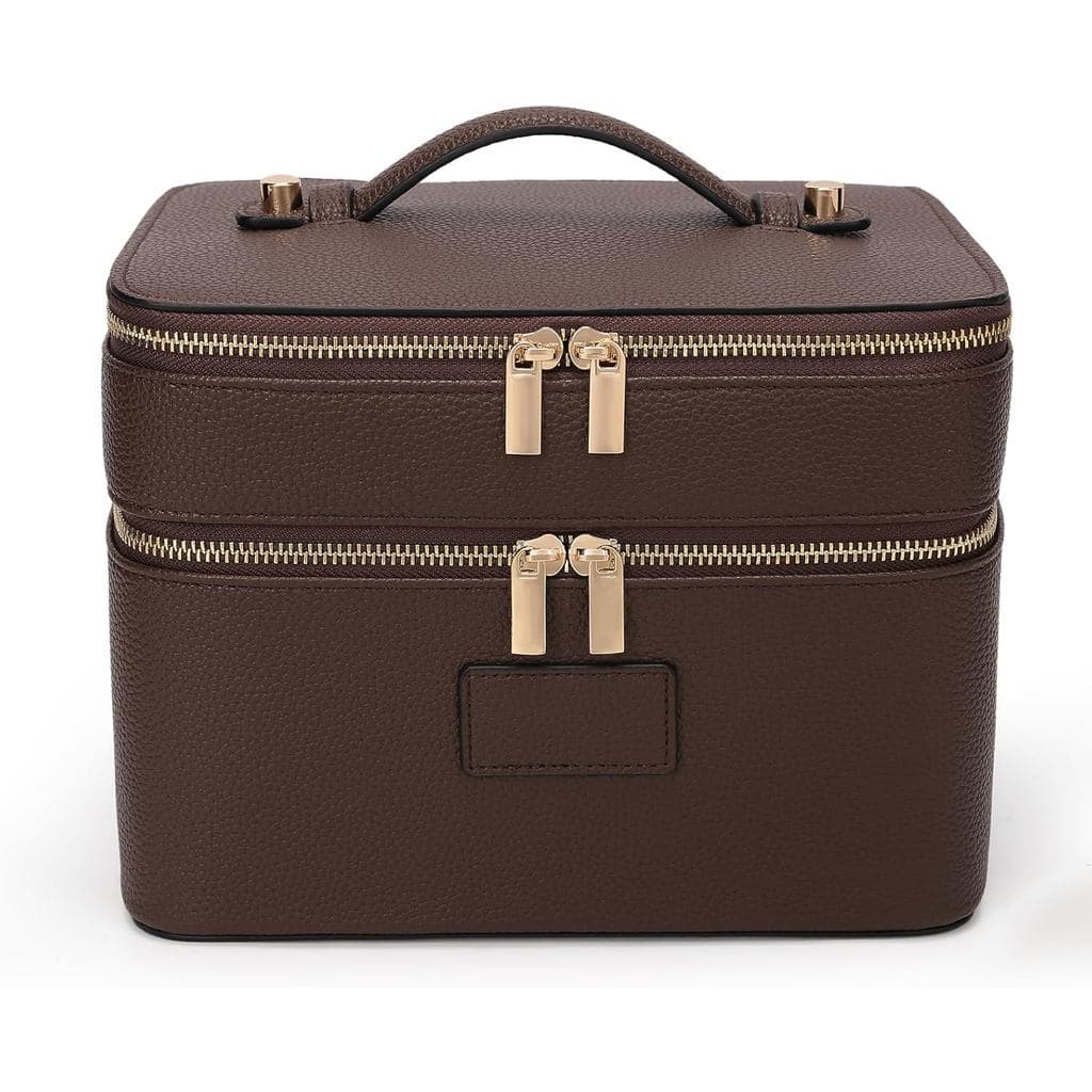 HiTotes Nécessaire Grande para Maquiagem, Estojo de Maquiagem Duplo para Mulheres, Nécessaire de Viagem em Couro, Bolsa