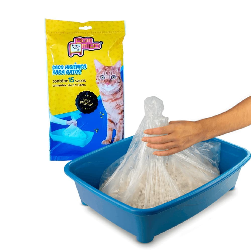 Saco Higiênico para Gatos Bom Amigo Premium W9194 15 Unidades Refil Caixa de Areia 56x37x34cm
