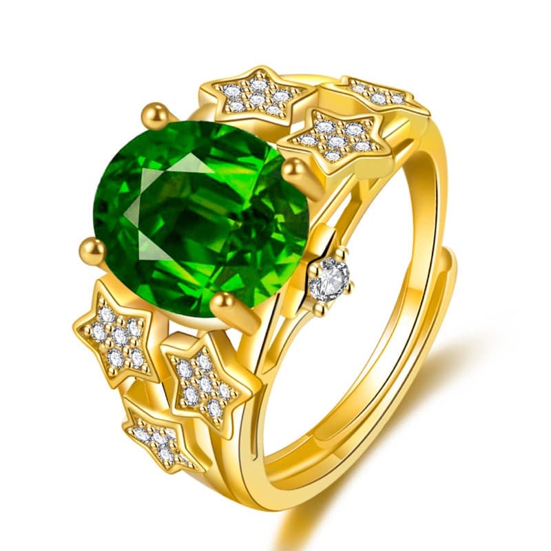 Anel Estrela Prata S925 Folheado A Ouro Amarelo 24K Verde Azul Cristal De Zircão Anéis Atacado