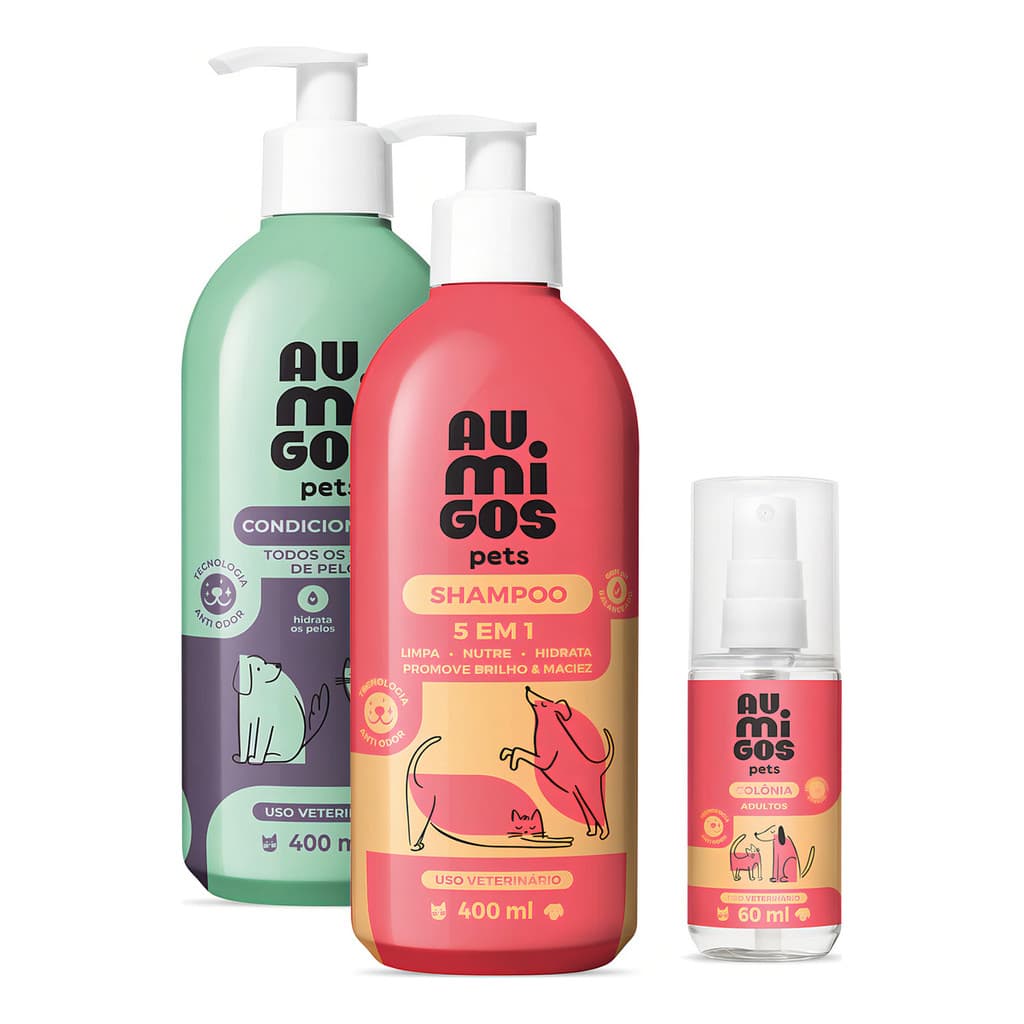 Kit Banho Au.migos Pets: Shampoo 5 Em 1 400ml + Condicionador 400ml Boticario
