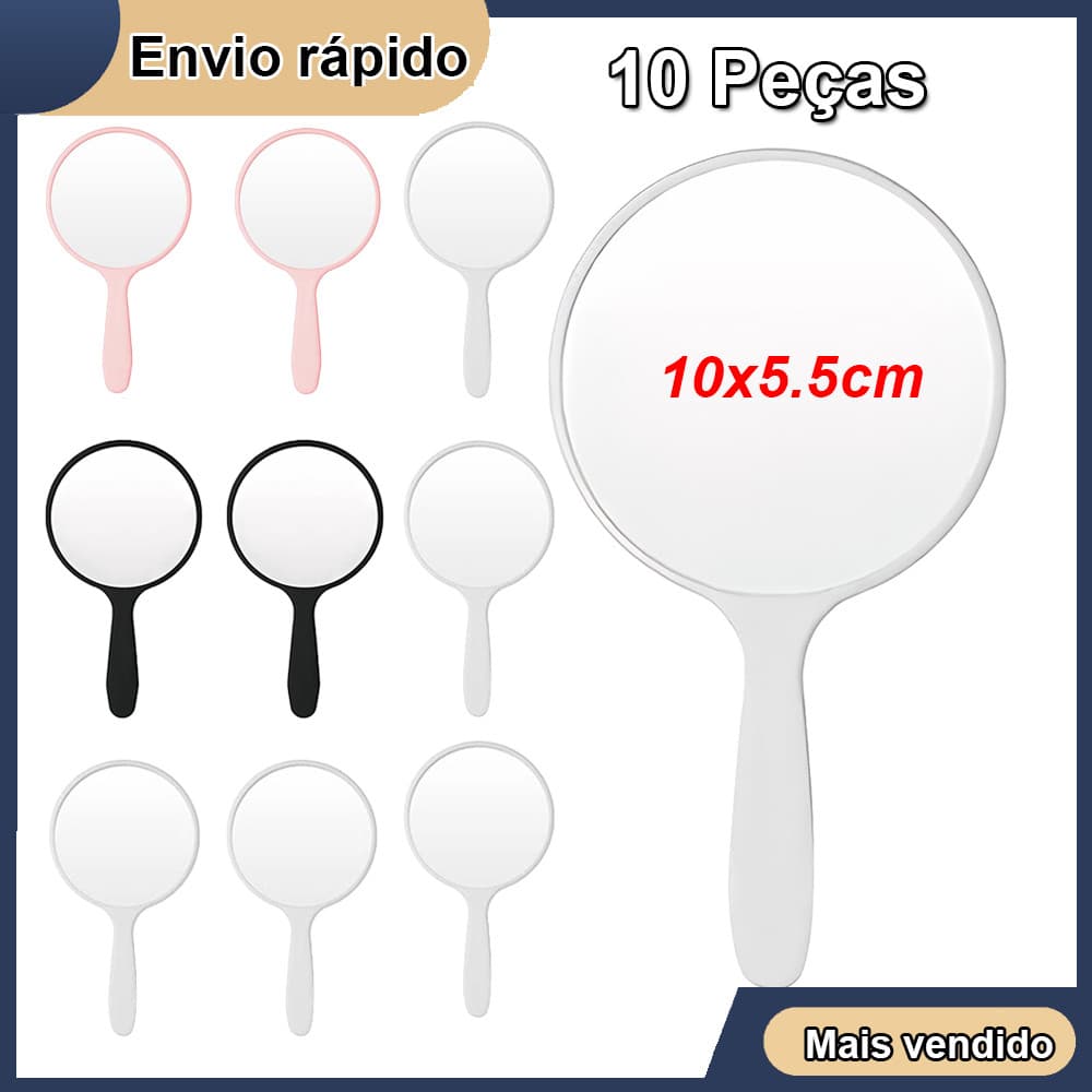 Kit 10 Unidades  Espelho de Bolsa Espelhinho para Maquiagem Redondo 10x5.5cm