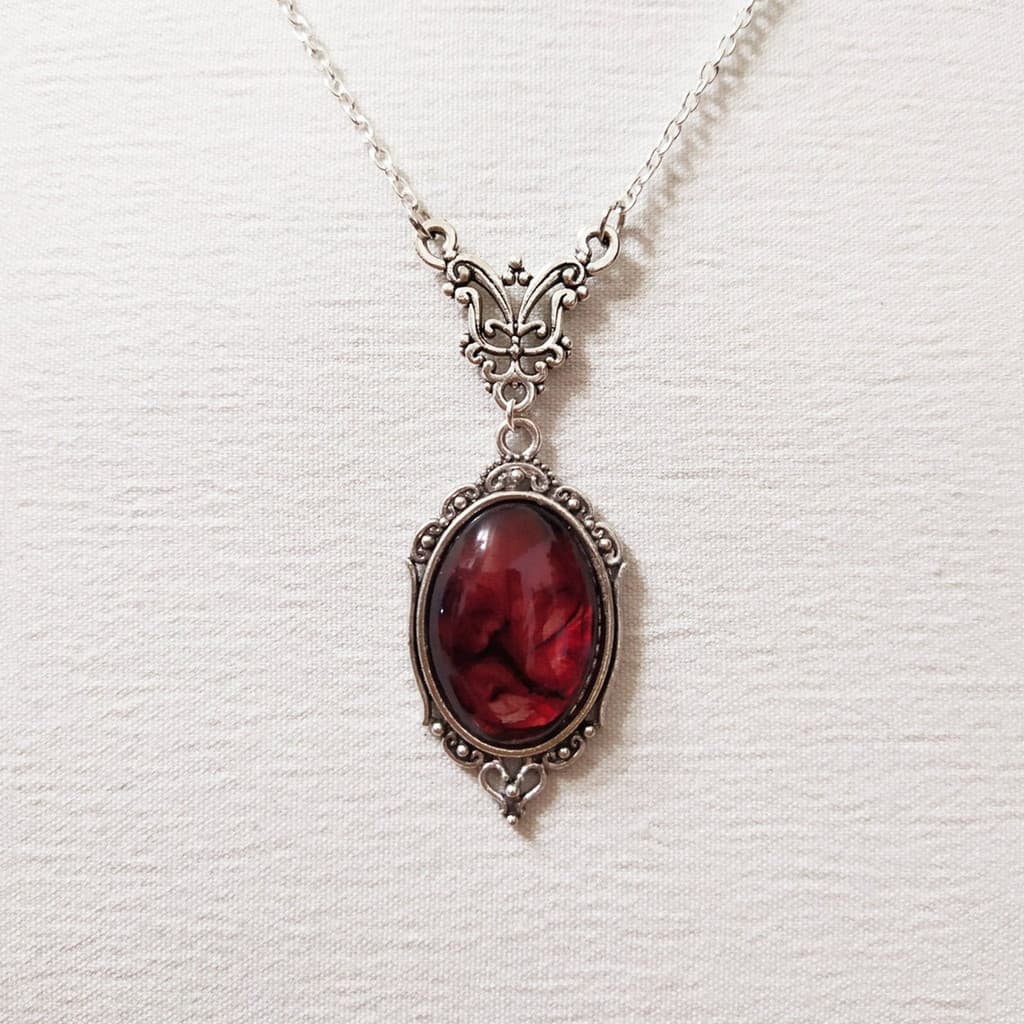 Novo Vintage vermelho quartzo cristal colar banhado a prata moda jóias pingente colar