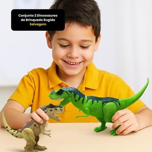 Kit 2 Dinossauros Brinquedo Infantil Com Som Rugido Realista Educativo Presente Menino
