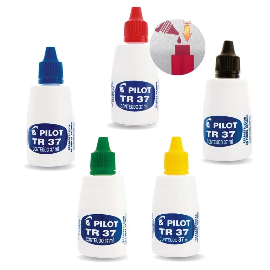 Tinta Recarga para Pincel Atômico Pilot TR 37 Kit 5 Cores Tinta Permanente Ideal Escolas Escritórios