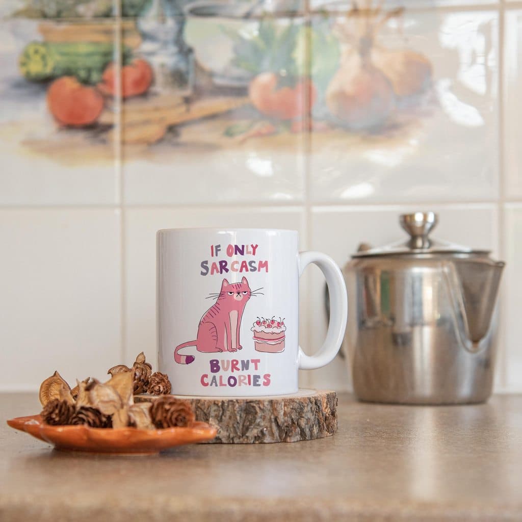 Sarcasmo Queimado Calorias Gato Caneca Irônica Queimada Calorias Copo de Gato Engraçado Xícara de Café