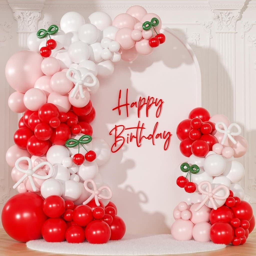 Kit de Decoração de Arco de Balões Rosa e Vermelho, 150 Balões Brancos, Adequado para Festa de Aniversário ou Chá IH8U