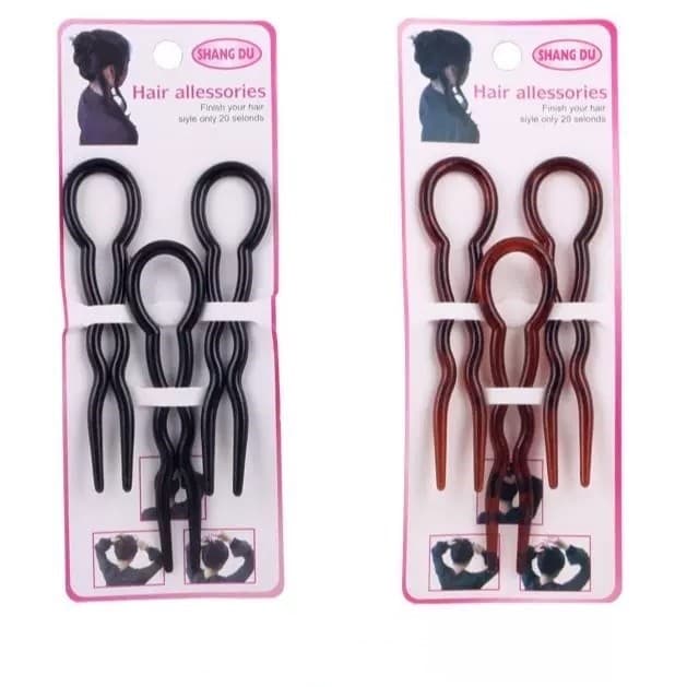 3 pçs onda garfo de cabelo plástico grampos de cabelo bola cabeça feminino preguiçoso pente em forma de u ferramenta coc