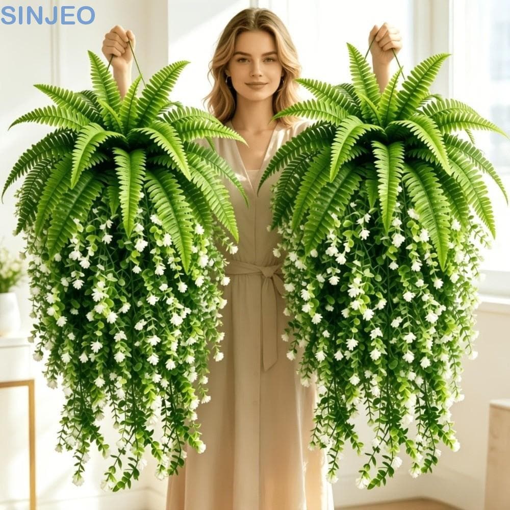 Plantas Suspensas De Samambaia Falsa SINJEO , Folhas Persa Artificiais Resistentes A UV De Plástico Caídas