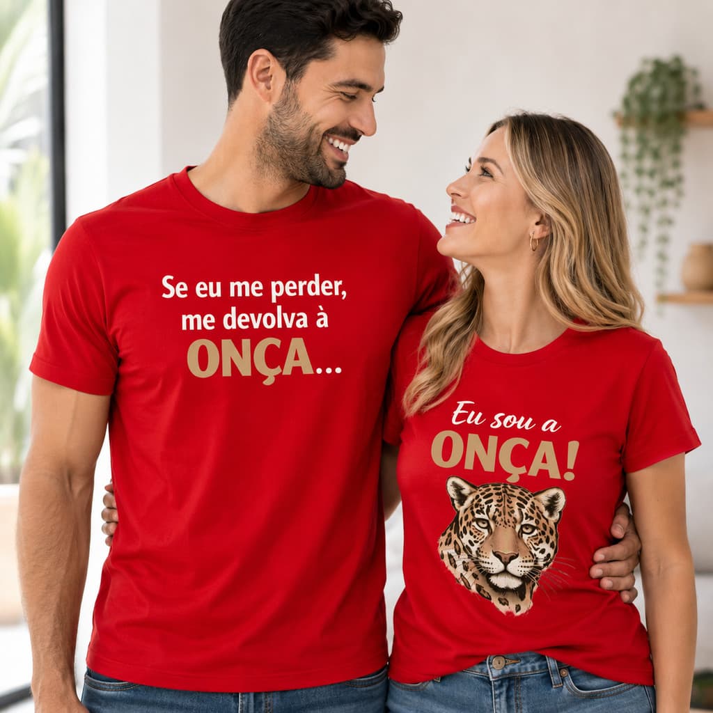 Conjunto Kit Casal 2 Camisetas "DONA ONÇA" Namorados 100% Algodão Premium | Casal Engraçado