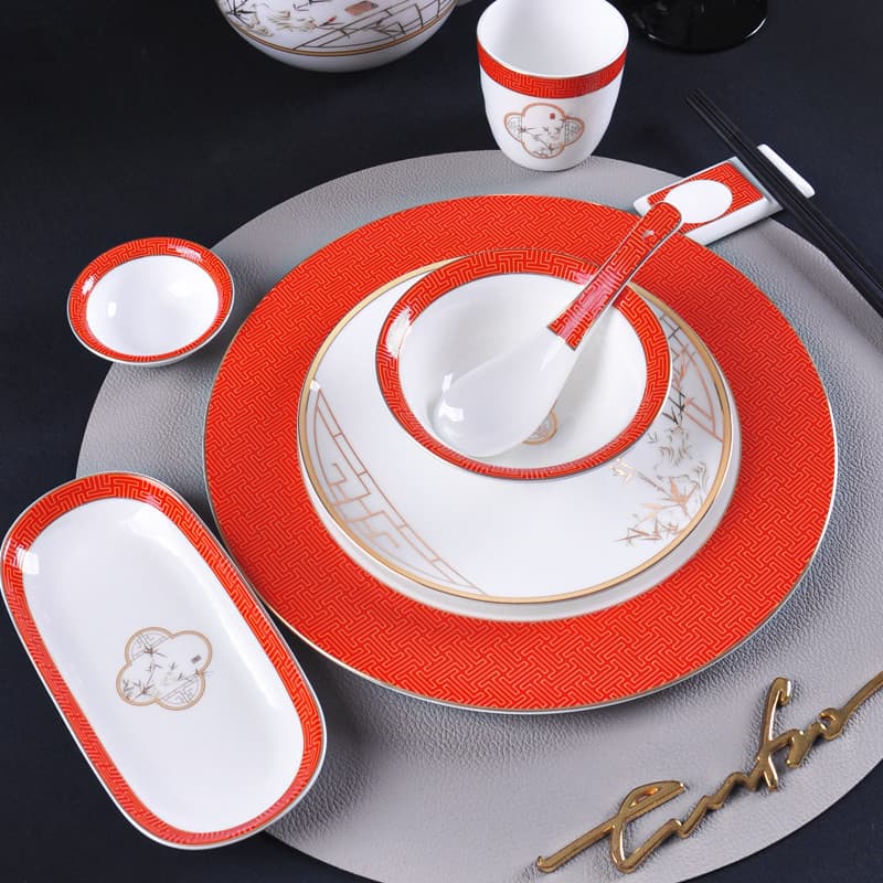 Conjunto de talheres de Hotel chinês Phnom Penh Bone China Bowl Combinação Club Box Restaurante Prato de jantar de alta