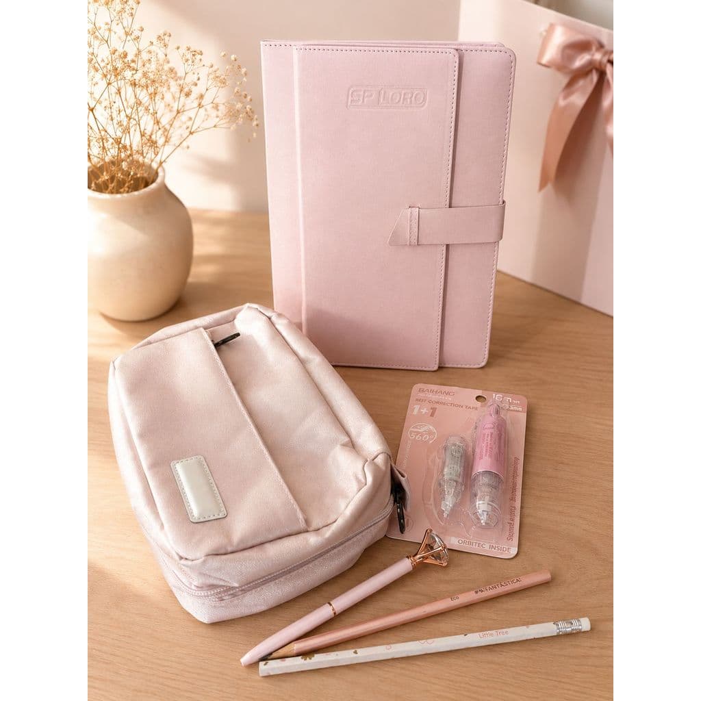 Kit Book Rosa - Papelaria Rosa Premium - Caneta Diamante - Necessaire e Acessorios