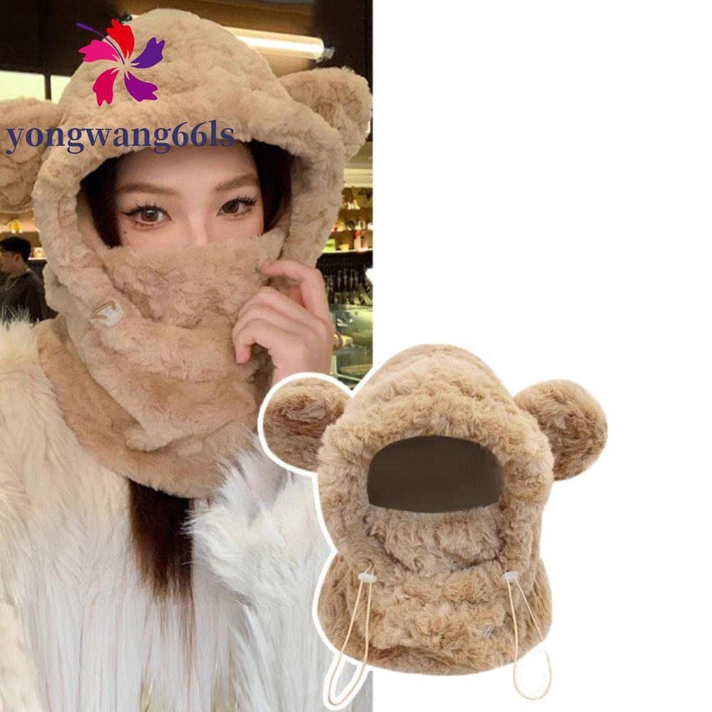 YONGWANG Gorros Com Orelhas De Urso , Chapéu Balaclava Espesso De Pelúcia Pulôver Capuz À Prova De Vento