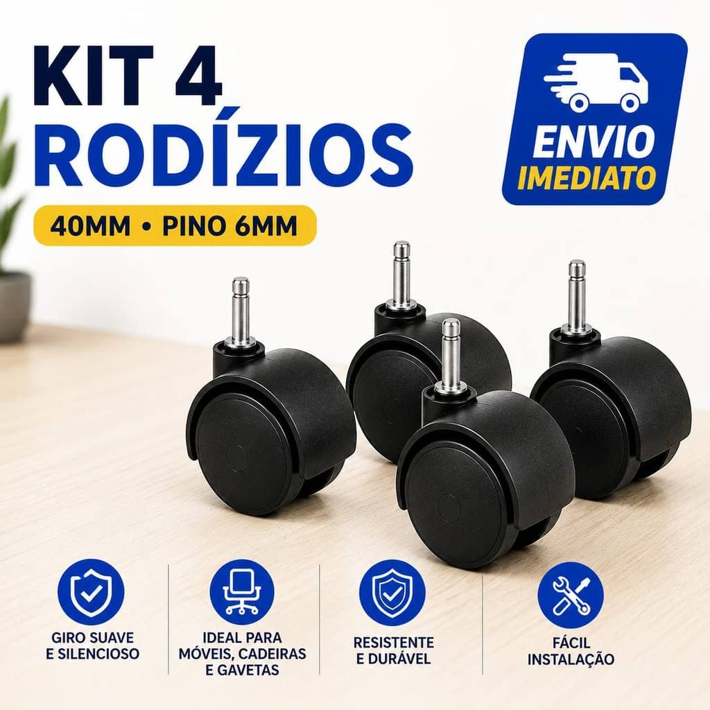 Rodinhas Rodízio Giratória 40mm Pino 6mm
