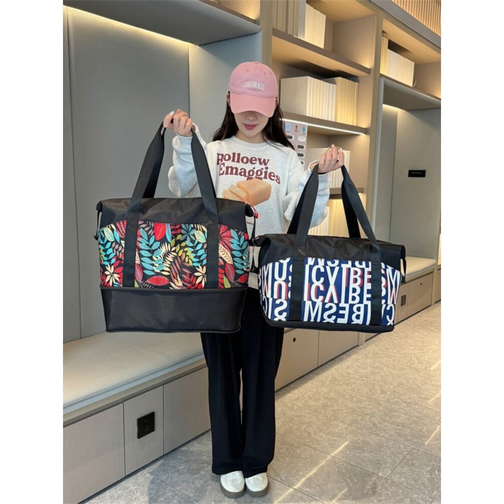 Bolsa de viagem de grande capacidade cor flor feminina separação seca e úmida à prova d'água bolsa de bagagem de viagem
