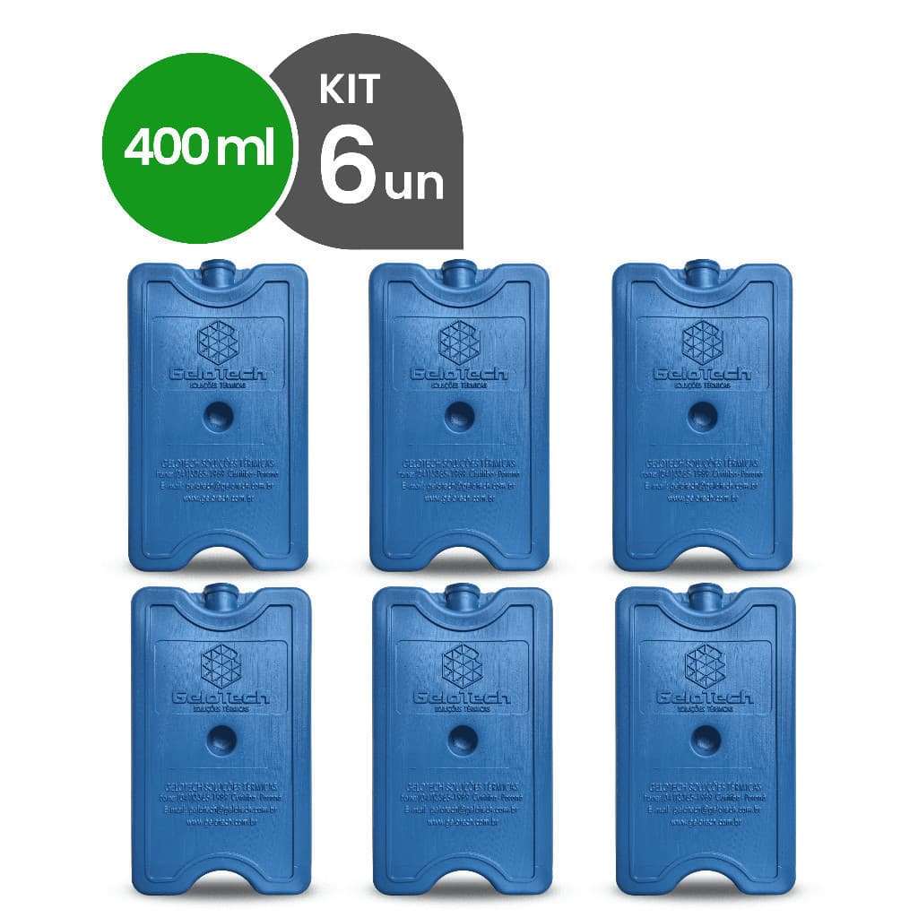 Kit 6 Gelo Reutilizável 400ml Até 8h Gelado Não Molha | GeloTech Rígido Gel Artificial Atóxico