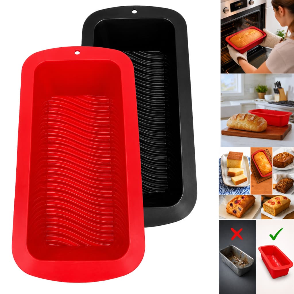 Forma Silicone Pão Bolo Antiaderente Assadeira Dobrável Resistente -40°C a 230°C Preta Vermelha