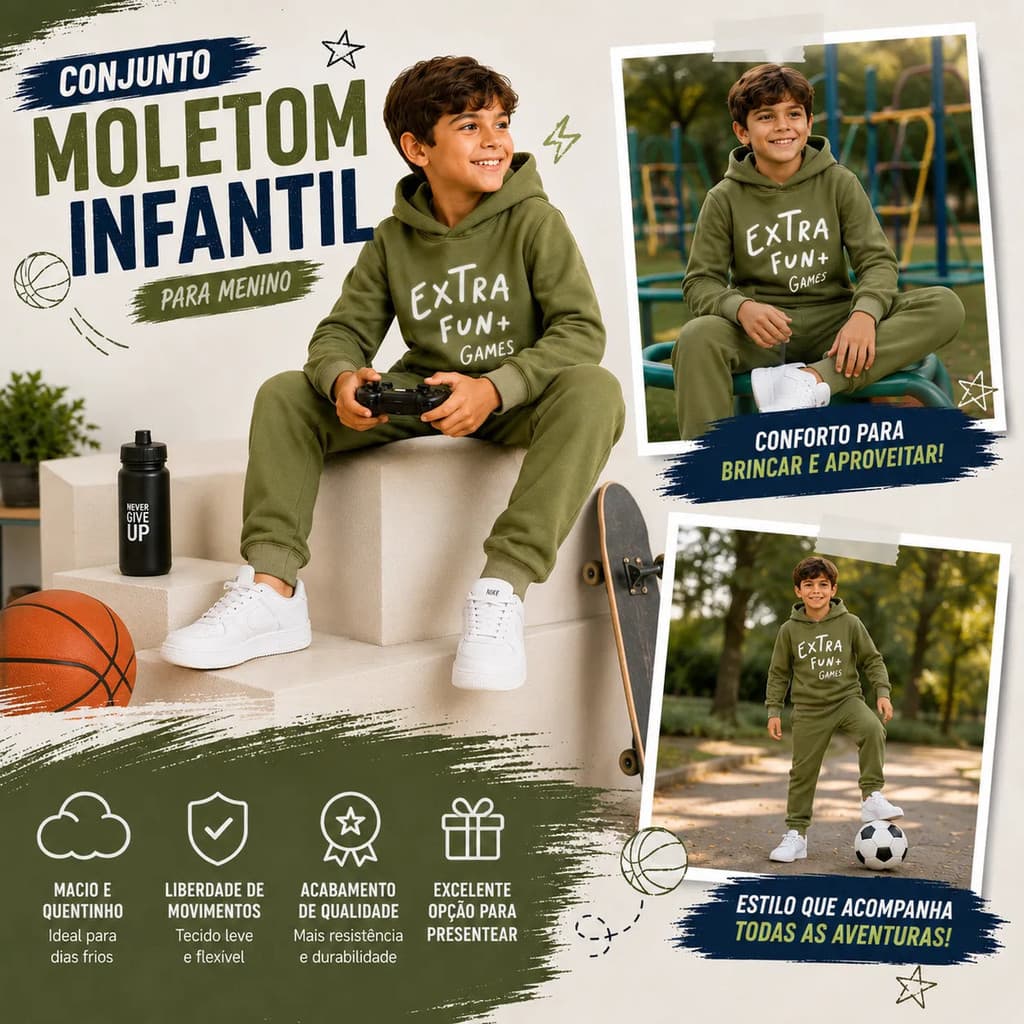 Conjunto Moletom Menino 6 A 10 Peluciado Inverno Extra Fun +