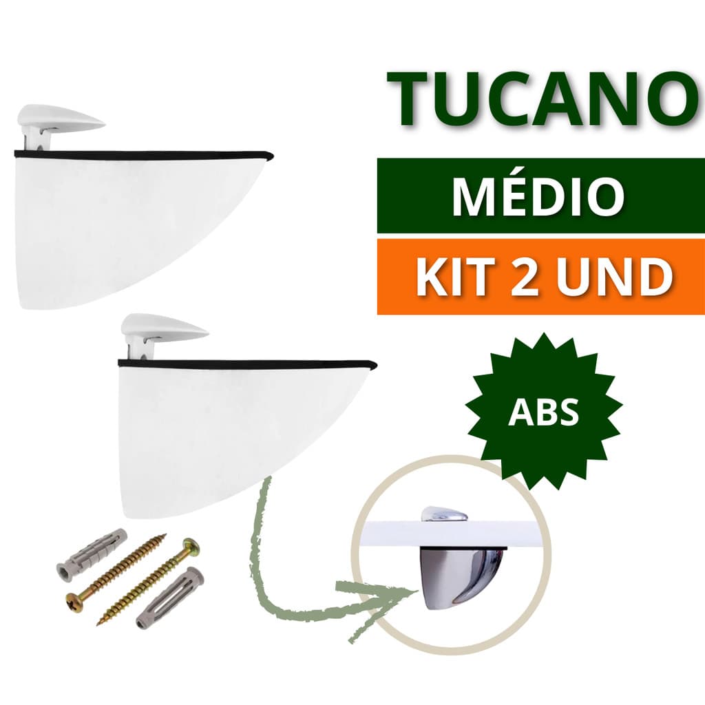 Kit 4 e 2 Suporte Prateleira Organizadora Horizontal parede Tucano ABS Médio Resistente Vidro Madeira