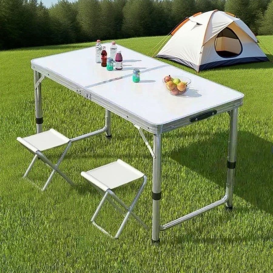 90x60 cm Mesa Dobrável Alumínio  Vira Maleta Cor Branco Pés Dobrável com Alça Camping Praia Viagem