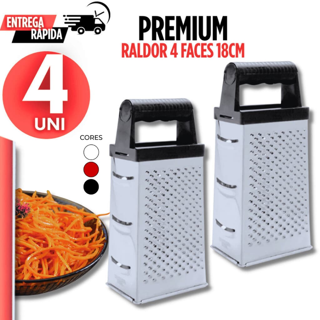 Conjunto 4 Ralador de Legumes e Verduras 4 Faces Inox 4 Lados Multifuncional Utilidades Premium