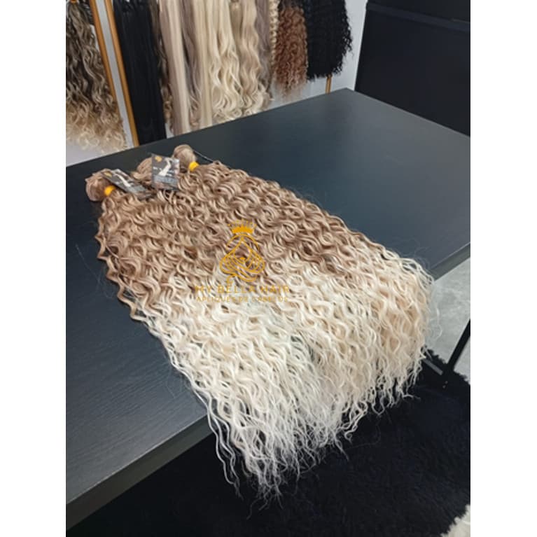 Aplique de Cabelo Fibra Russa Tela Semi Humano Natural 50cm Cacheado Perolado Bella Hair
