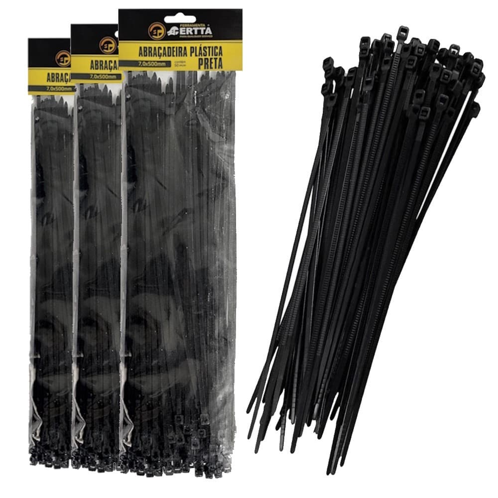 150 Abraçadeiras Lacre Nylon Enforca Gato Cinta Plástica 7x500mm Fita Hellerman 50cm Preta