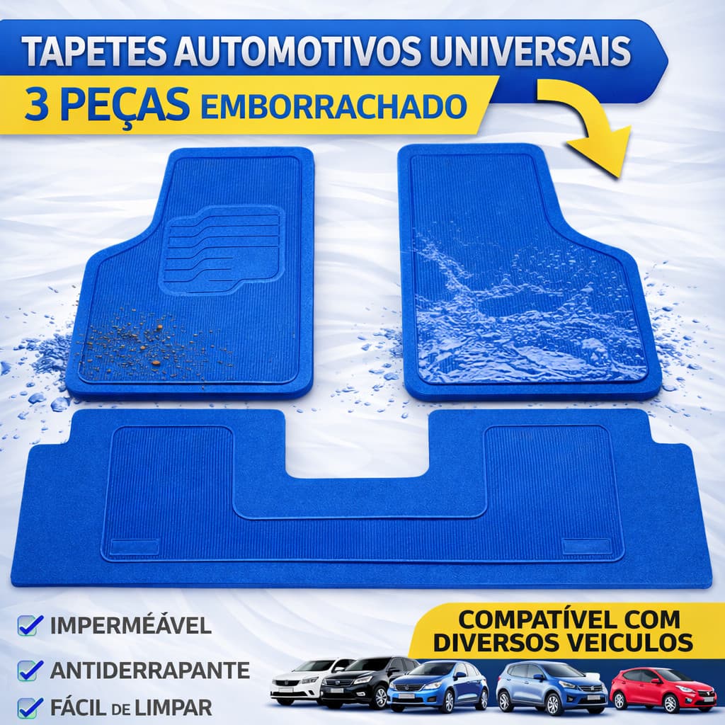 Tapete Volkswagen Gol Quadrado Versátil Borracha 3 peças - Tapete Automotivo, Tapete Carro, Carpete