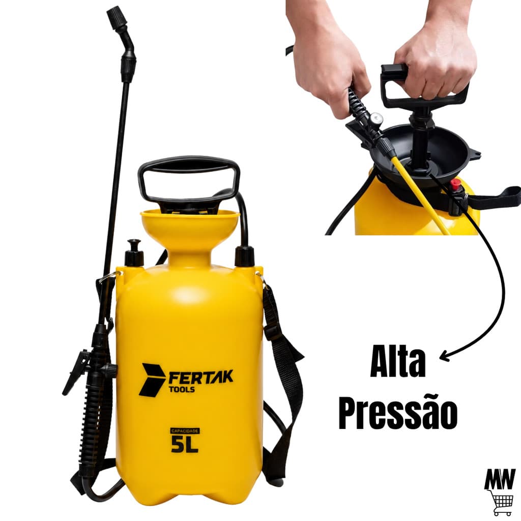 Pulverizador Manual 5 Litros Bomba Pressão Água Mato Adubação uso agrícola Amarelo Fertak
