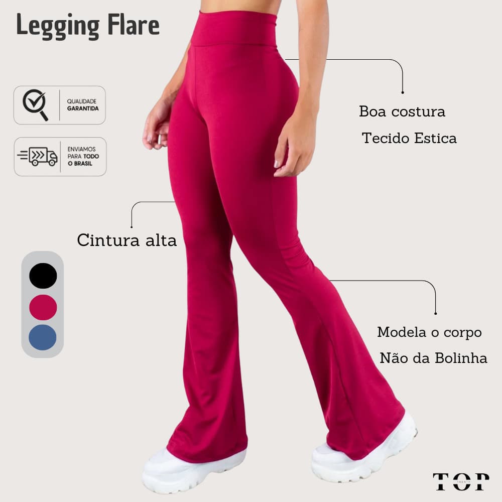 Calça Legging Flare Feminina  Wide Leg Bailarina Cós Alto e Zero Transparente Suplex