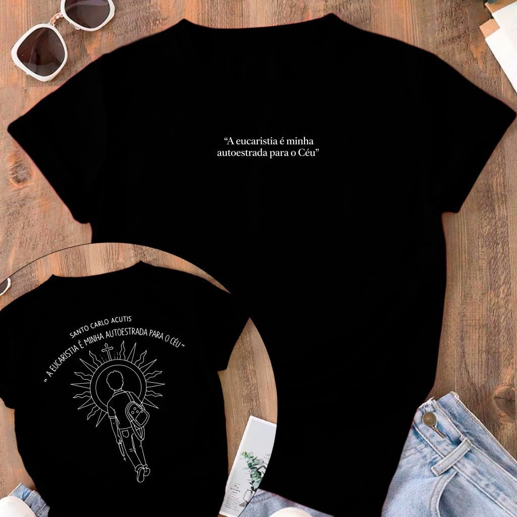 [Camiseta Premium em Algodão Puro]CC Camiseta Tradicional Religioso São Carlo Acutis Eucaristia Unissex Cristão Católico