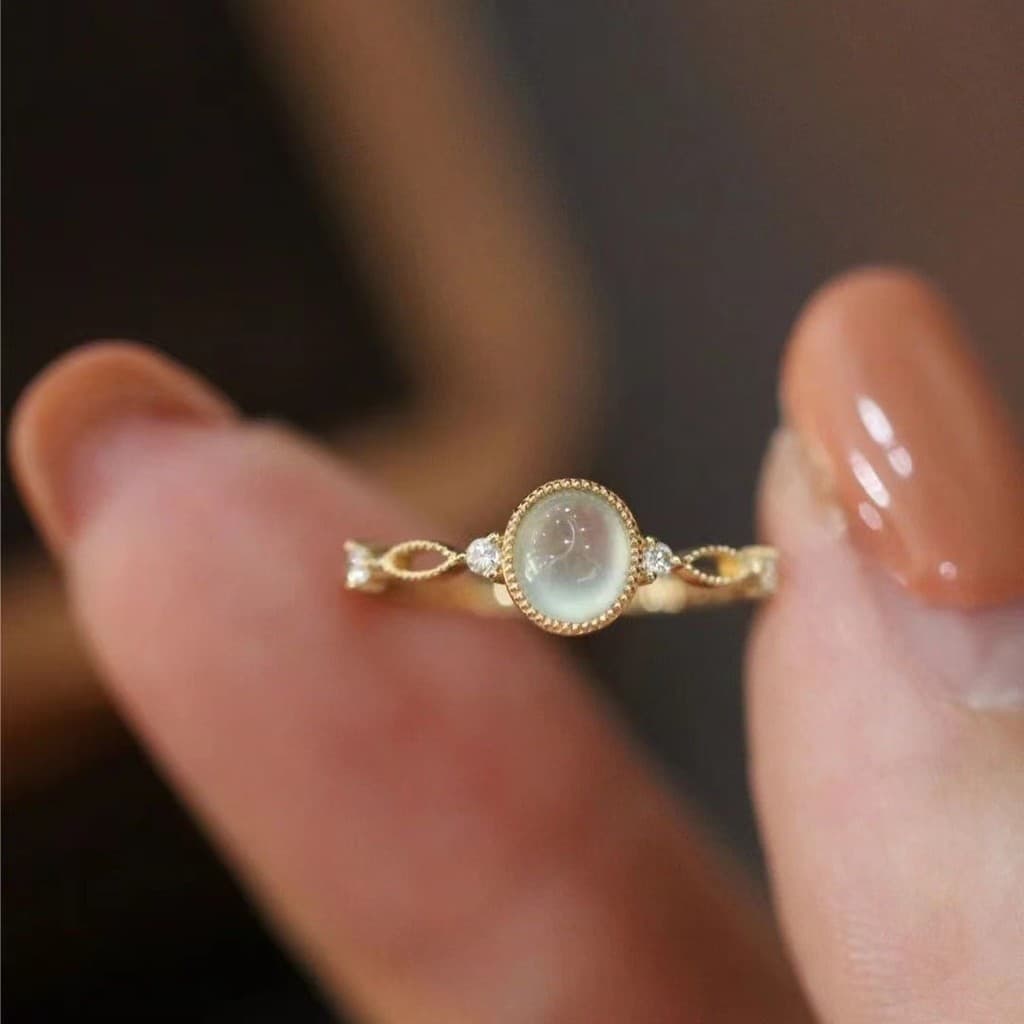 Novo Gelado Jade Orvalho Gota Zircão Anel Luxo Minimalista Ajustável Aberto Comute Jóias