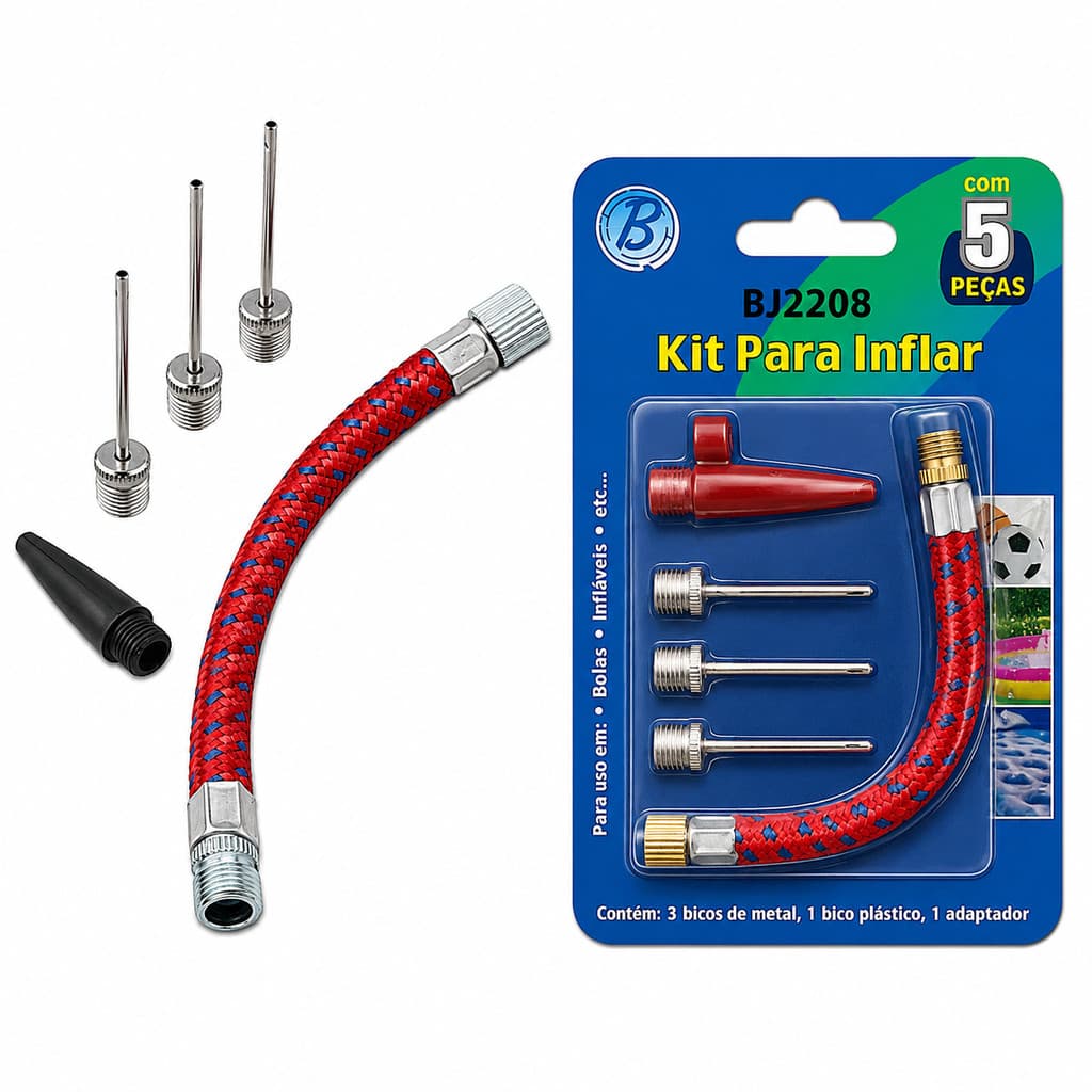 Kit Bicos Agulha Encher Bolas 5 Peças Mangueira Flexível