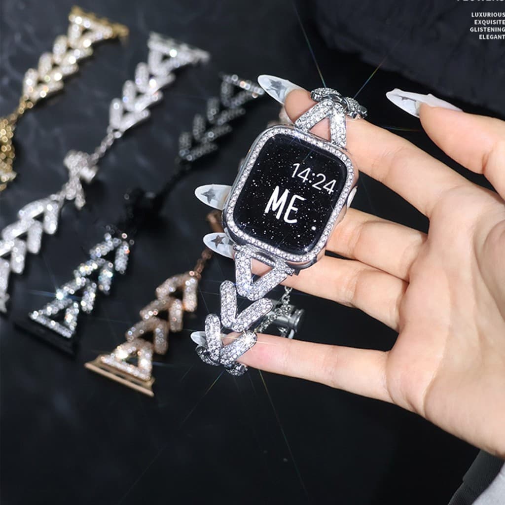 Moda feminina pulseira de relógio Apple strass pérola decoração de Metal compatível com iWatch Full Range 38-49mm Ultra/