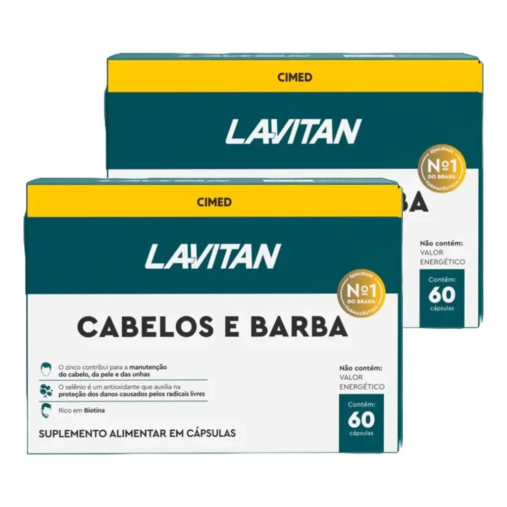 Kit 2 Lavitan Cabelo E Barba C/60 Total 120 Comprimidos Sem Sabor