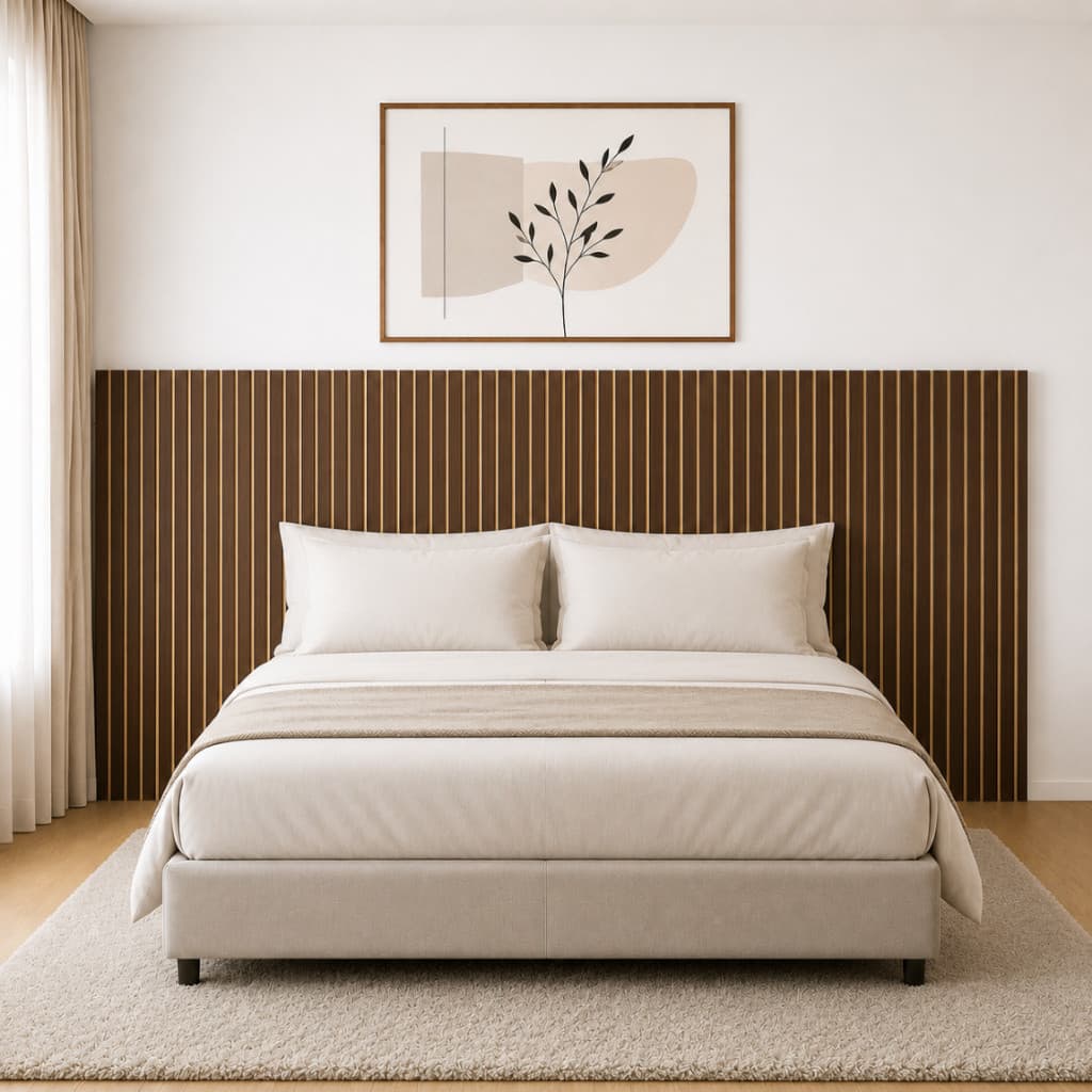 Kit Cabeceira Ripada Decorativa Autocolante Cama Solteiro Casal Queen King Design Moderno