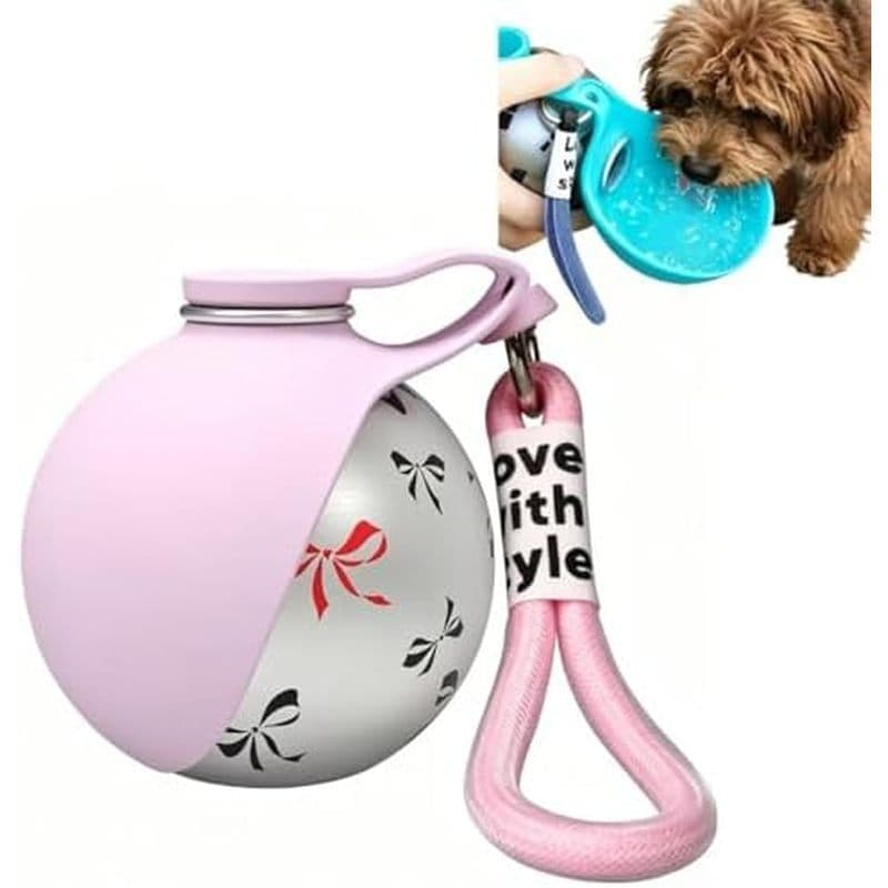 Seu Animal De Estimação Nunca Deixa , Garrafa De Água Portátil Para Cães Com Tigela Dobrável , Aço Inoxidável De 285ml ,