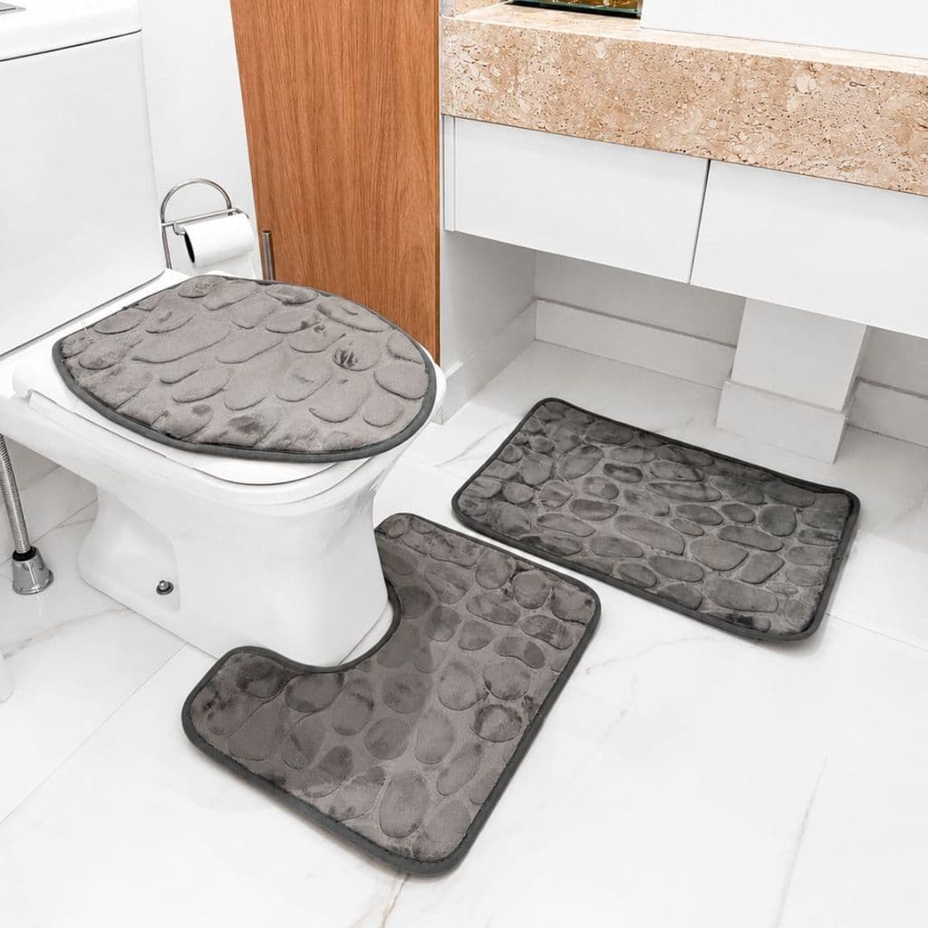 Tapete Banheiro Conjunto 3 Peças Antiderrapante Macio Jogo de Tapetes Casa Decoração
