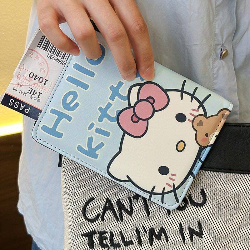 Criativo bonito kt gato menina passaporte titular viagem armazenamento portátil olá kt titular do cartão dos desenhos an