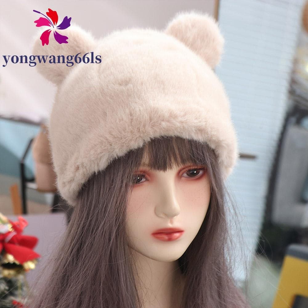 YONGWANG Chapéu De Pele Sintética , Orelha De Urso Fofo De Inverno , Gorro Feminino Casual Para Proteção De Ouvido Ao Ar