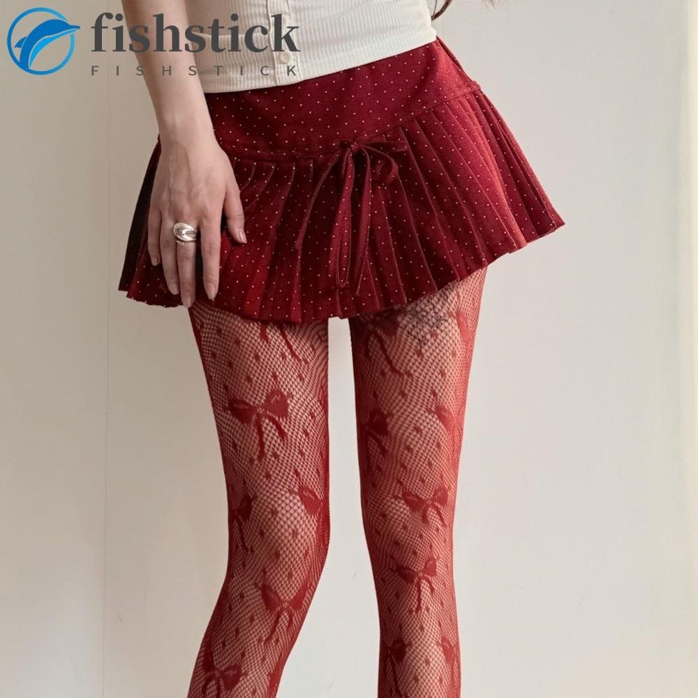 Meias De Malha FISHSTICKA , Meia-Calça Arrastão Vintage Oca Jacquard , Elegantes De Bolinhas