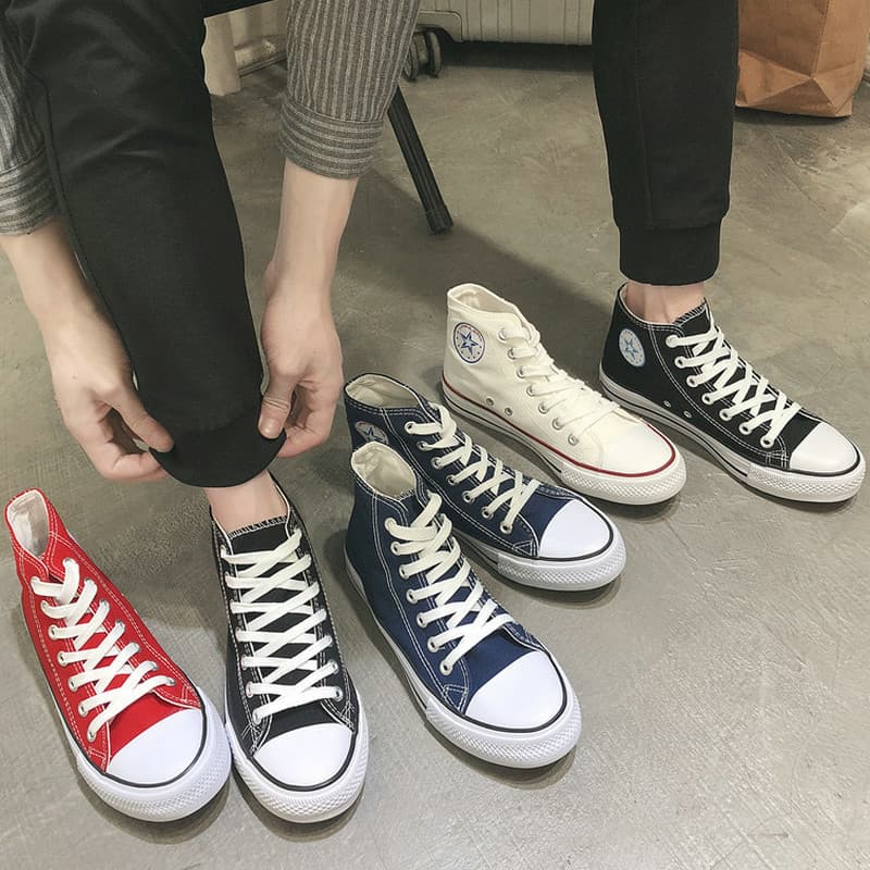 Sapatos de lona de alta qualidade sapatos masculinos versão coreana clássico preto Mid-top tênis básico plano branco cas