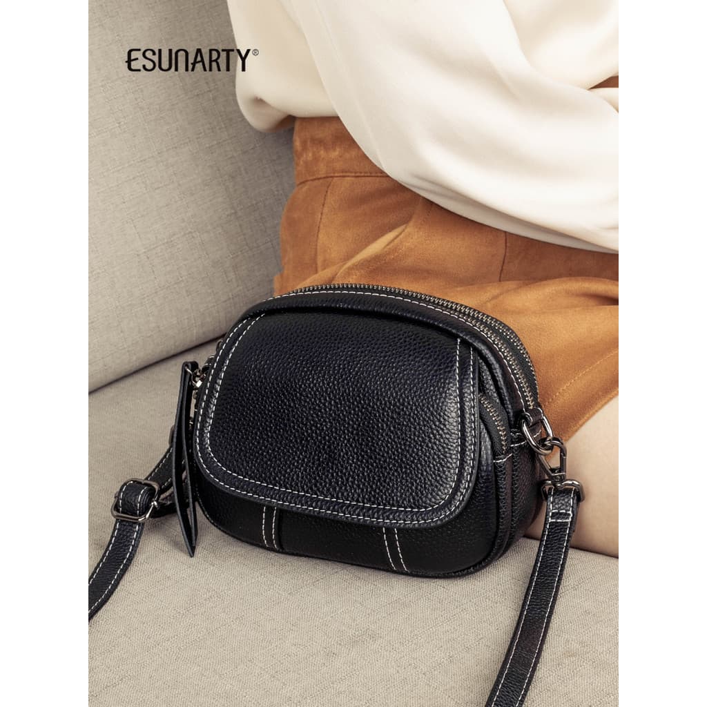 Bolsa pequena feminina de couro genuíno 2025 novo estilo moda multicompartimento leve bolsa mensageiro de um ombro femin