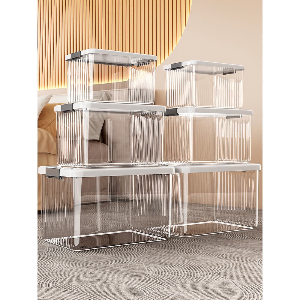 Caixa de armazenamento transparente portátil roupas domésticas brinquedo organizador caixa lanche grande capacidade caix